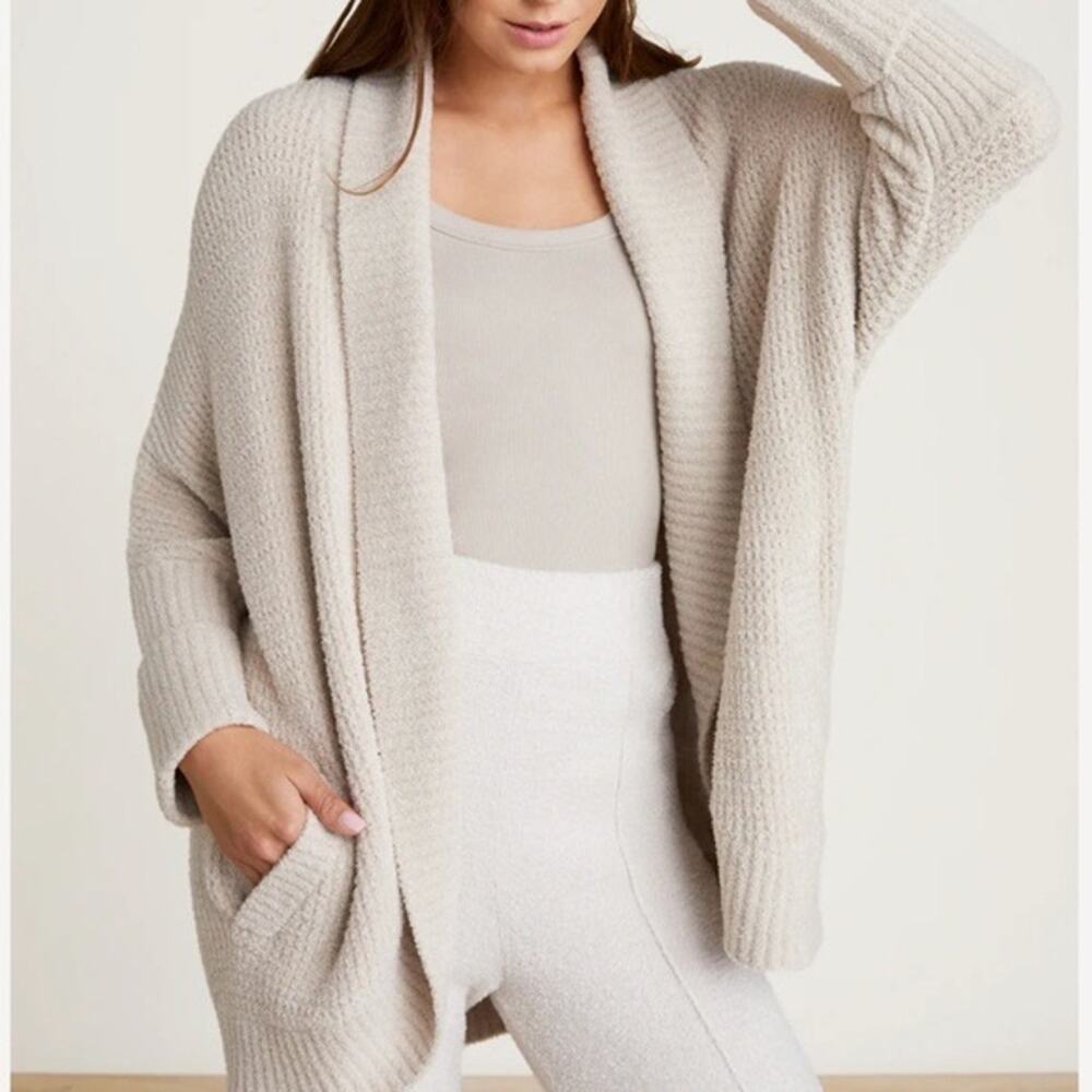 Barefoot Dreams Beige CozyChic Chevron Ribbed Cocoon Cardigan Size 1X